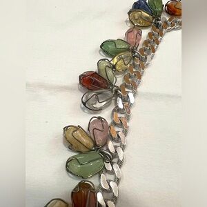 EUC Vintage wrapped multi-polished gem stone silver tone necklace 29”